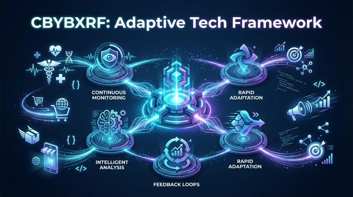 Cbybxrf adaptive framework showing interconnected systems with real-time data monitoring and intelligent optimization processes
